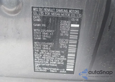 2016 Nissan Rogue S/Sl/Sv z USA, uszkodzony, nr VIN KNMAT2MT3GP703041